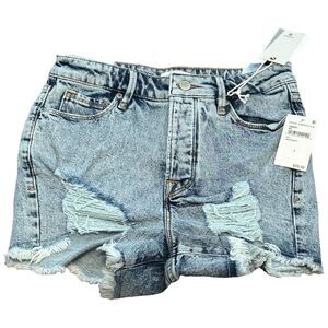 Good American Light Blue Distressed Denim Shorts